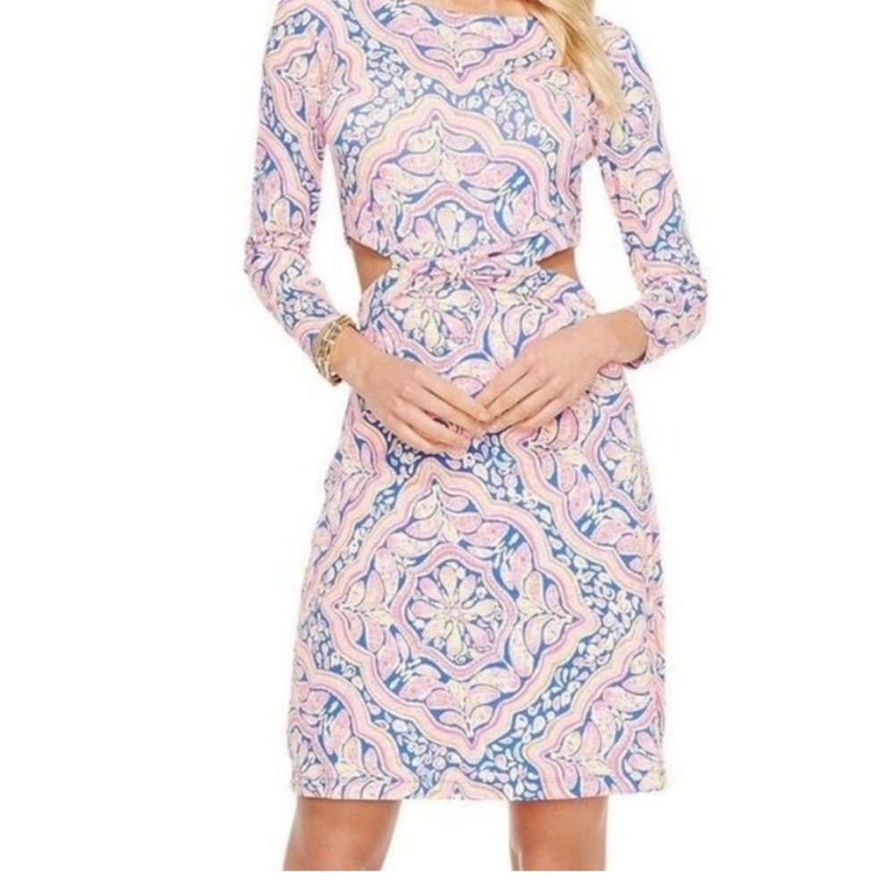 Lilly Pulitzer L “Pippa” Side Cutout Pink and Blue Sheath Dress